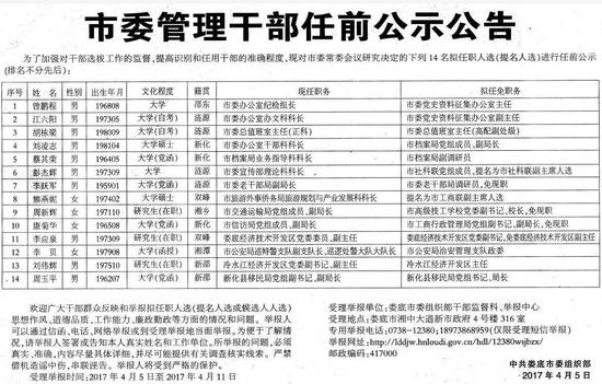 娄底市最新公布的人事调整与任免信息公示揭晓